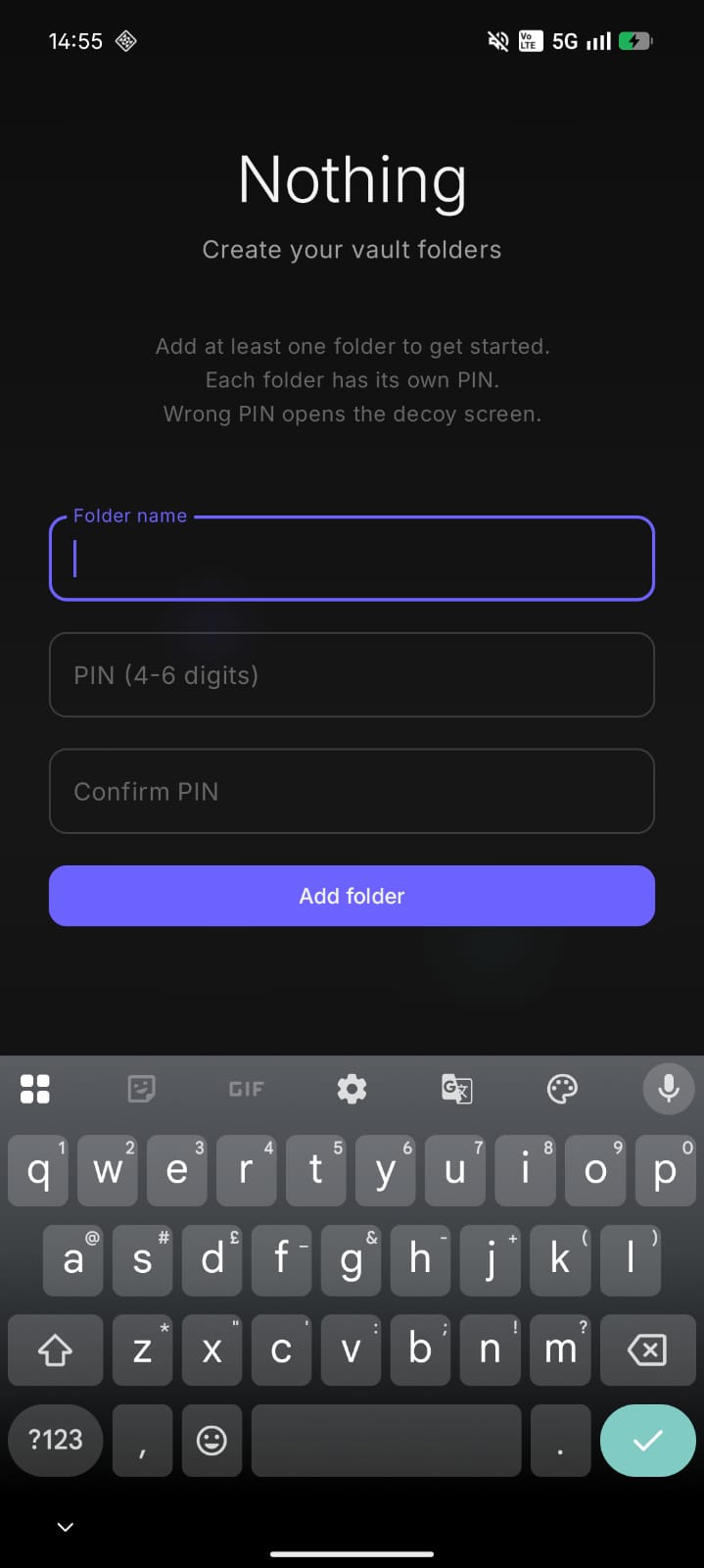 Creating a folder — enter a name
